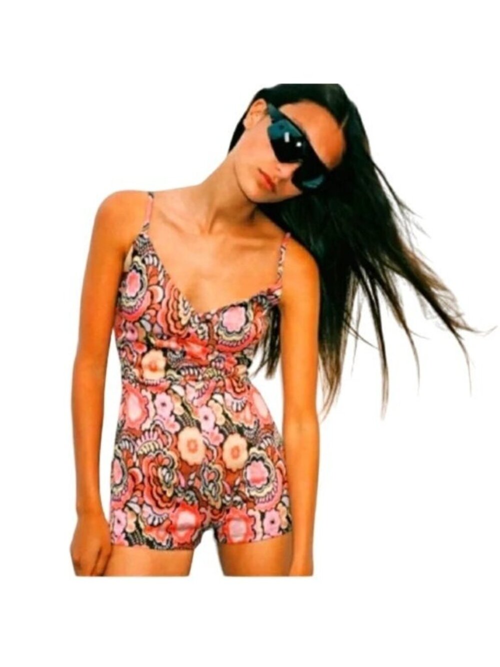 Zara Floral Multicolor Jacquard Knit Sleeveless Romper